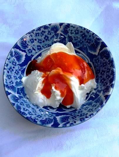 Greek yogurt with plum syrup